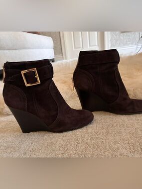 Tory Burch Adrienne Dark Brown Suede Wedge Ankle Boots